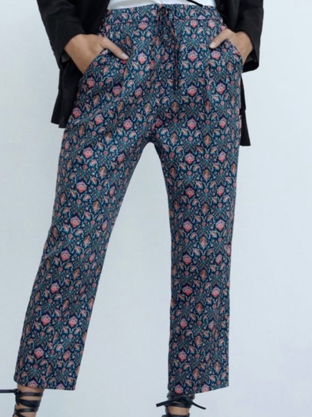 Zara high waisted blue floral print pants cotton Size Small